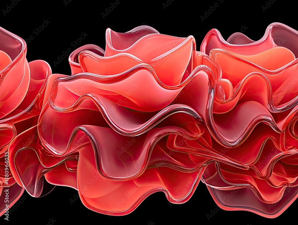 Poster abstract flowing shapes in red tones with glossy finish on a black background for artistic and desig