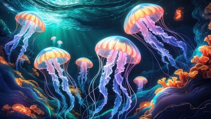 Luminescent Jellyfish: A Dreamlike Underwater Scene