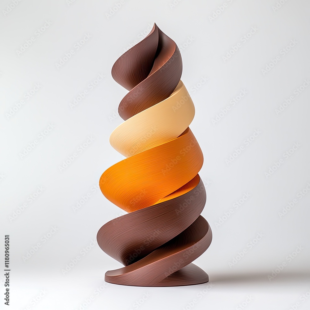Poster abstract twisted sculpture in warm earthy tones with smooth curves and modern design elements for ar