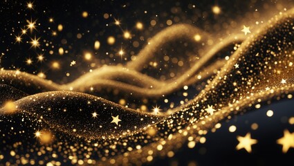 Golden Glitter Waves: A Sparkling Night Sky Abstract