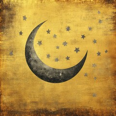 Crescent Moon and Stars Night Sky Art