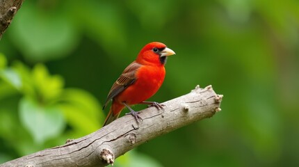 Beautiful red birds, including a cardinal and robin, perch on branches in colorful wildlife natureBeautiful red birds, including a cardinal and robin, perch on branches in colorful wildlife nature