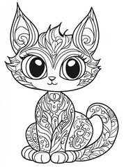 Fototapeta premium Intricate Kitten Coloring Page: An adorable kitten, detailed with intricate swirling patterns and large expressive eyes, perfect for a relaxing coloring session.