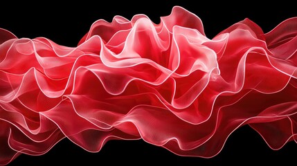 Elegant flowing red abstract fabric texture with intricate wave patterns on a black background