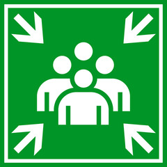 Emergency evacuation assembly point sign. Assembly point icon. Evacuation plan.
