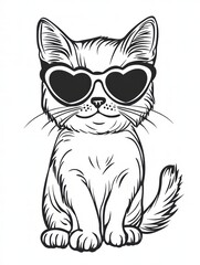 Obraz premium Cool Cat with Heart Sunglasses: A cute, hand-drawn illustration of a cat wearing heart-shaped sunglasses, radiating a cool and playful vibe. Perfect for adding a touch of feline charm to your designs.