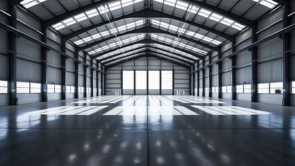 Empty interior of a bright hangar. industrial premises