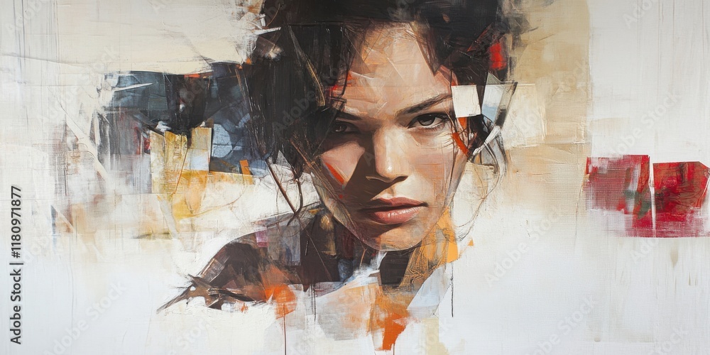 Poster expressive portrait of a woman in abstract style embracing emotions through colorful brushstrokes an