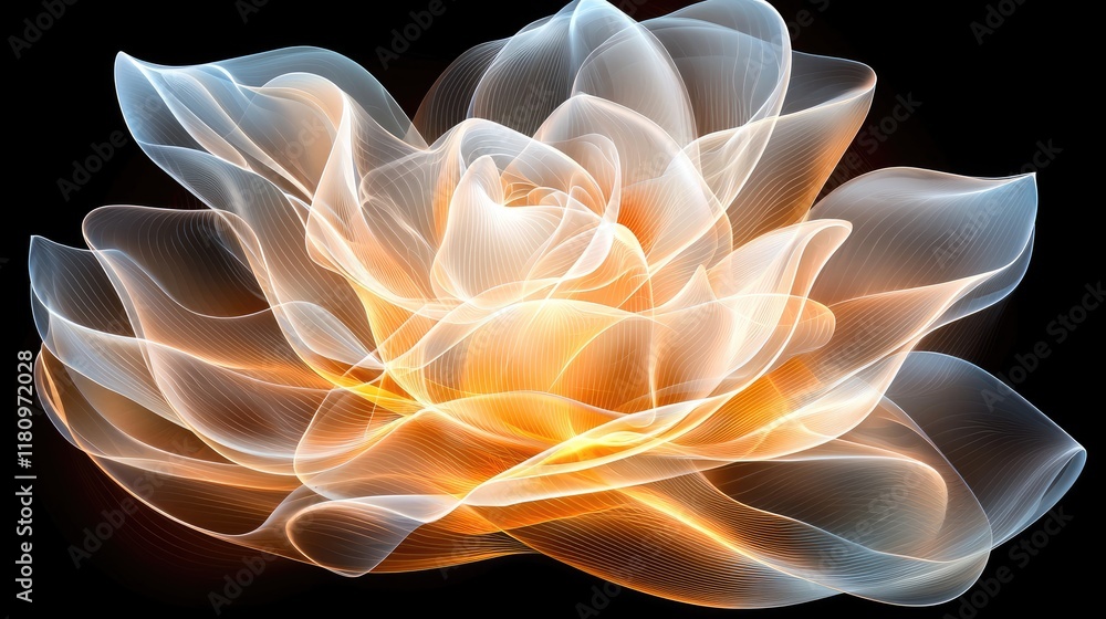 Poster ethereal abstract flower design with flowing light trails and soft glows for artistic backgrounds an