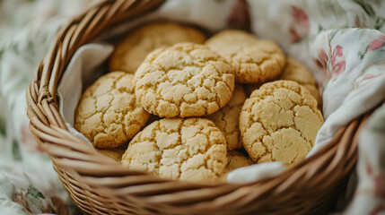 Golden Crumbly Cookies in a Basket -  A Delicious Food Photo