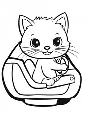 Obraz premium Cat Driving: A cute and adorable cartoon illustration of a kitten driving a car, perfect for kids' coloring books, educational materials, and merchandise. 