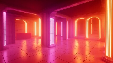 Neon Lit Architectural Interior Space Design