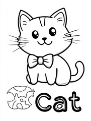 Adorable Cartoon Cat Coloring Page 