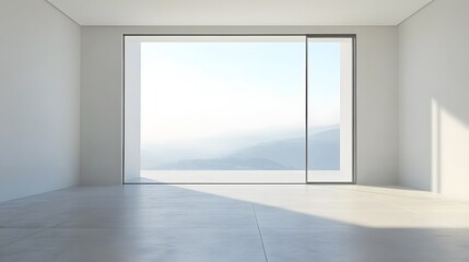 Obraz premium A large sliding glass door with a simple frame, against a bright, white room.