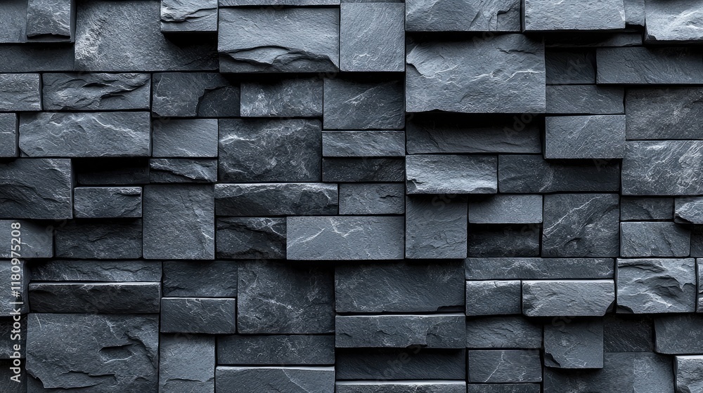 Poster dark grey stone wall texture: background of irregular stone blocks for architecture and design