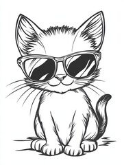 Cool Cat in Shades: A charming illustration of a kitten sporting stylish sunglasses, radiating coolness and cuteness. Perfect for apparel, greeting cards, or social media. 
