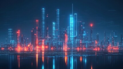 Fototapeta premium Futuristic Smart Energy Grid and Automated Industrial Factory 