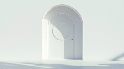 Fototapeta premium A clean white door with a round window in the middle, creating a subtle yet striking design.