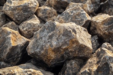 Close-up of rough, gray and brown stones.