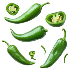 Fresh green jalapeno peppers on a white background. transparent background
