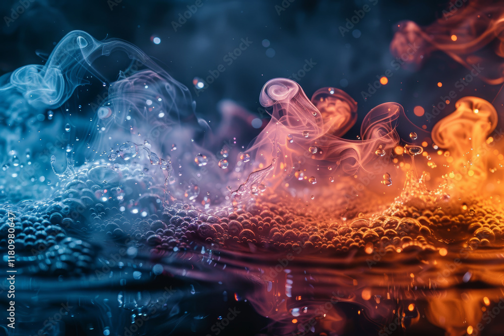 Poster colorful steam and bubbles create an abstract background effect