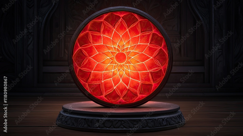 Aufkleber Intricate Red Mandala Design Illuminated by Soft Light Creating a Serene Atmosphere in a Reflective Environment