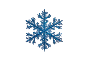 Intricate blue snowflake illustration on a transparent background, perfect for winter-themed designs and creative projects.
