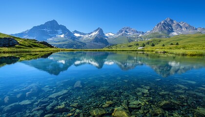 Crystal-clear lake with reflection of mountains