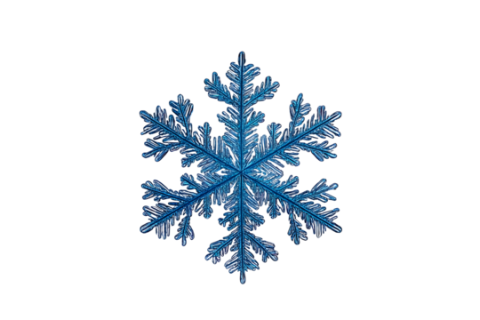 Intricate blue snowflake illustration on a transparent background, perfect for winter-themed designs and creative projects.