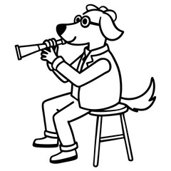 A dog is sitting on a chair and playing the flute
