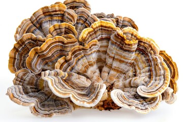 Vibrant Color Picture of Organic Turkey Tail Mushroom in White Background