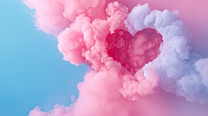 Fototapeta premium Heart-shaped Cloud Formation in Pink and Blue Colors Against a Clear Sky Background
