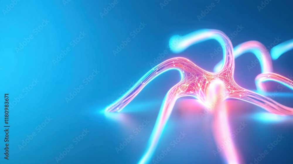 Leinwandbilder vibrant abstract design featuring glowing, interconnected lines in blue and pink, creating dynamic v