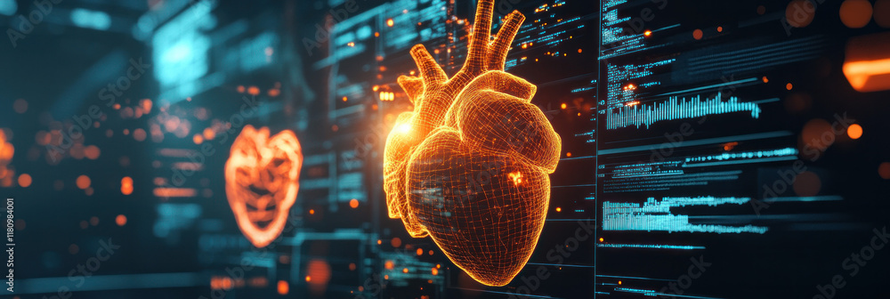Aufkleber Digital heart visualization with glowing elements and data analysis