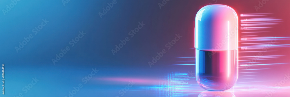 Poster vibrant capsule with dynamic background, symbolizing health and innovation