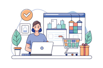 Flat design of a woman shopping online.eps