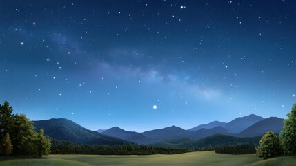 a clear night sky filled with shimmering stars, with the Milky Way stretching across the horizon