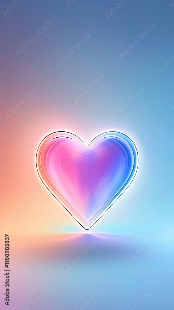 Poster ethereal heart shape in soft gradients of pink and blue with smooth lighting on a gradual background