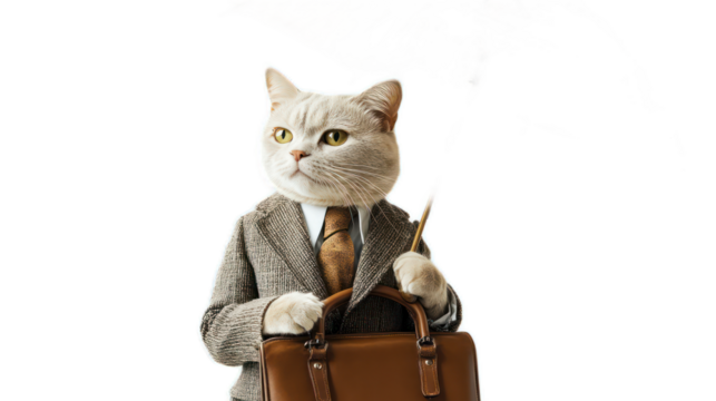 Professional Cat in Business Suit Holding Briefcase, Exuding Confidence and Intelligence in a Creative Business Conceptual Image for Branding and Marketing Use