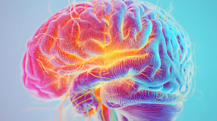 Obraz premium 3D Illustration of human brain nerve tracts based on magnetic resonance imaging (MRI) data.