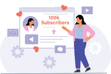 A celebratory illustration for reaching 100k YouTube subscribers, marking a major milestone.