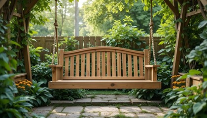 Wooden Swing From A Cozy Swing Hanged Green Home Garden 