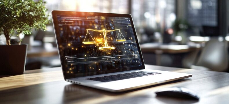 A modern laptop displaying essential legal information for businesses.