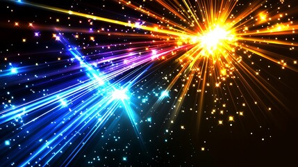 Naklejka premium Vibrant Light Beams Exploding Across Dark Space