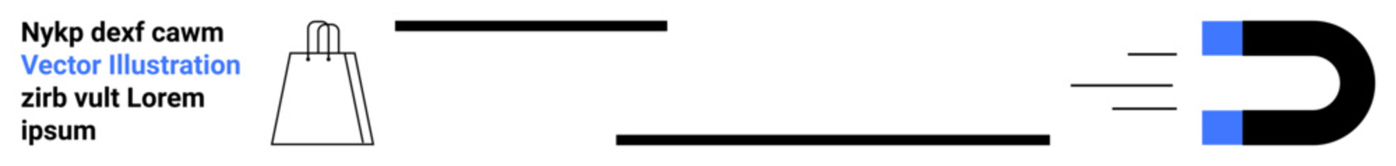 Horseshoe magnet attracting shopping bag along multiple lines. Ideal for marketing strategies, sales concepts, consumer behavior, attraction, advertising, online shopping, retail trends. Landing page