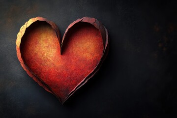Red Heart Paper Art on Black Background in Artistic Style