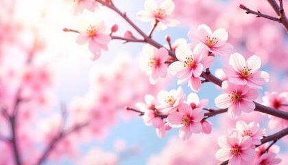 Obraz premium Cherry blossoms blooming on tree branches against blue sky