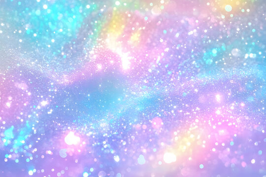 Shining glitter lights. Shimmer hologram pastel crystal texture. Unicorn or mermaid color. Retro disco concept. Rainbow holographic abstract background for design banner, poster, wallpaper - Powered by Adobe