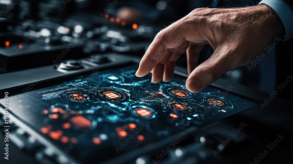 Poster Hand Interacting with Futuristic Touchscreen Technology Interface
