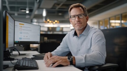 Professional Man in Office Setting Working on Computer Equipment